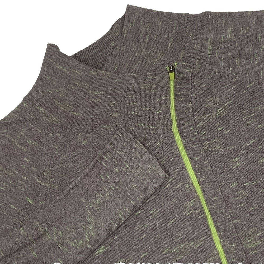 Eddie Bauer Sweater Women’s 2XL Gray Neon Trim Asymmetrical Zip Thumbholes